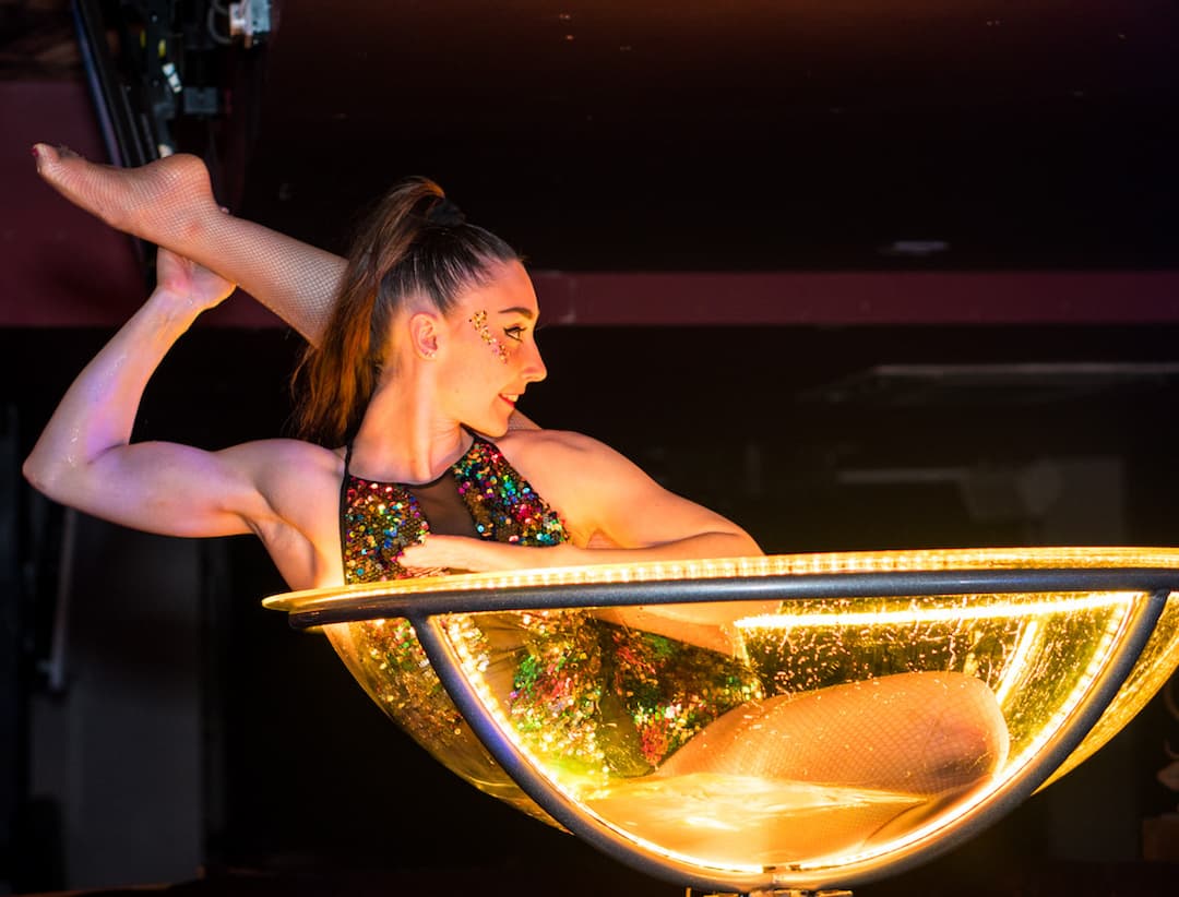 Giant Martini Glass Performer - Hire Retro-Chic Burlesque Artist