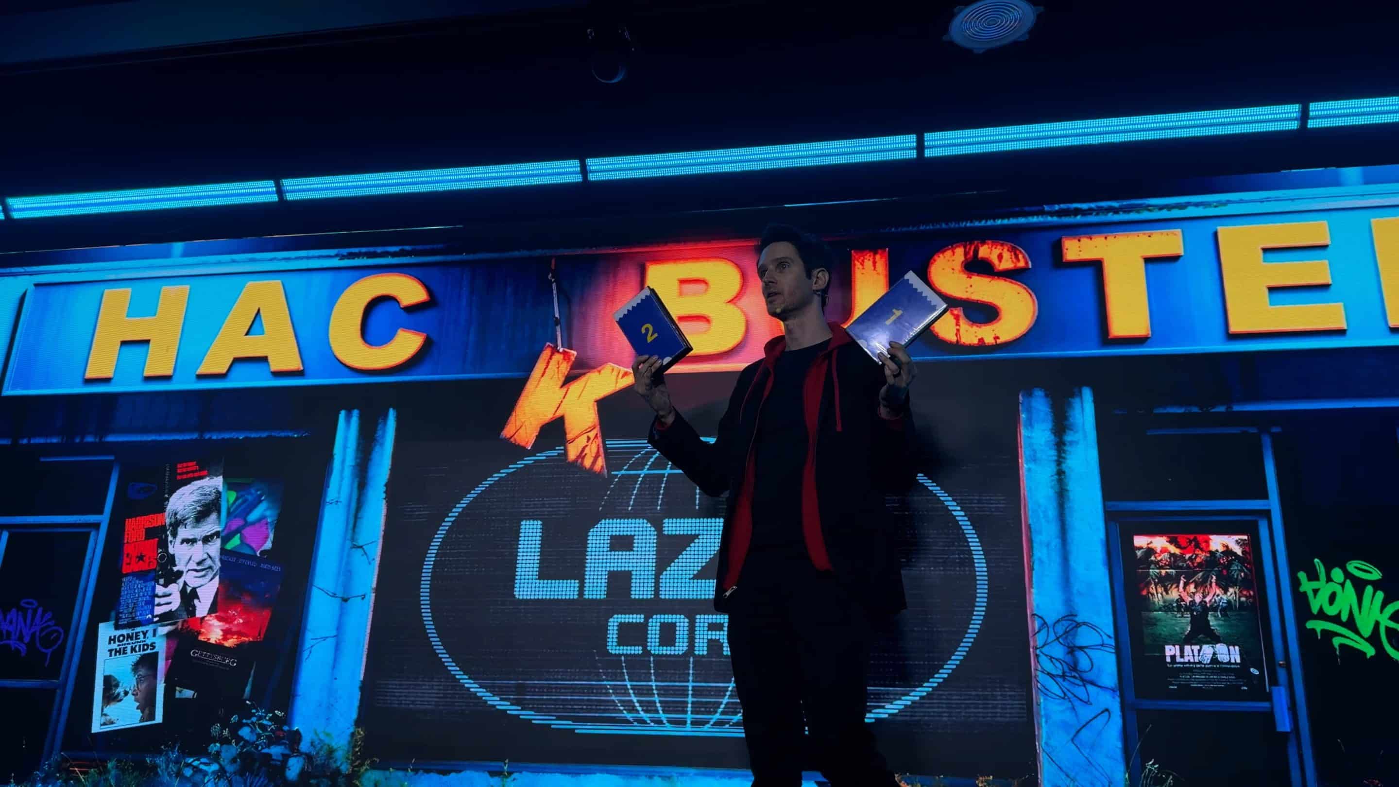Keelan Leyser performing technology magic for a corporate audience in Las Vegas