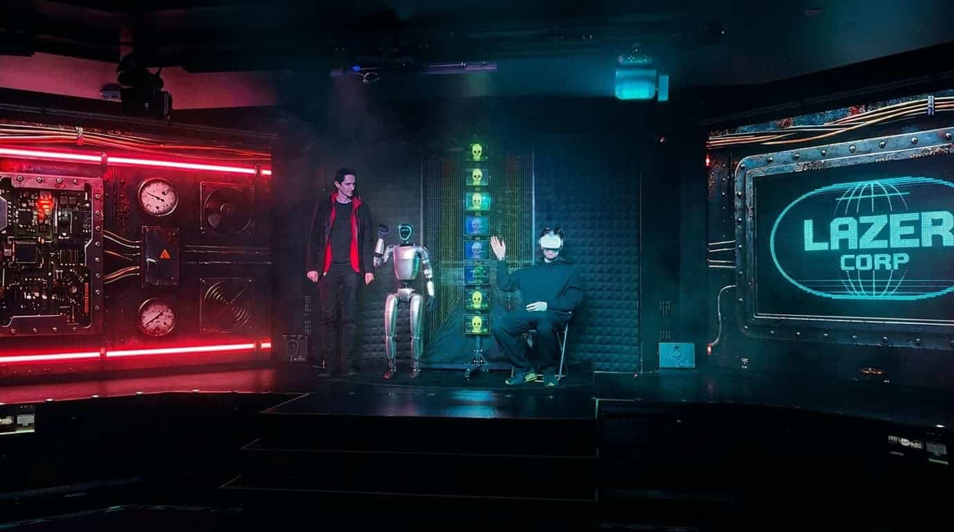 Futuristic humanoid robot from the HACKED technology magic show, ideal for tech conference entertainment in Las Vegas